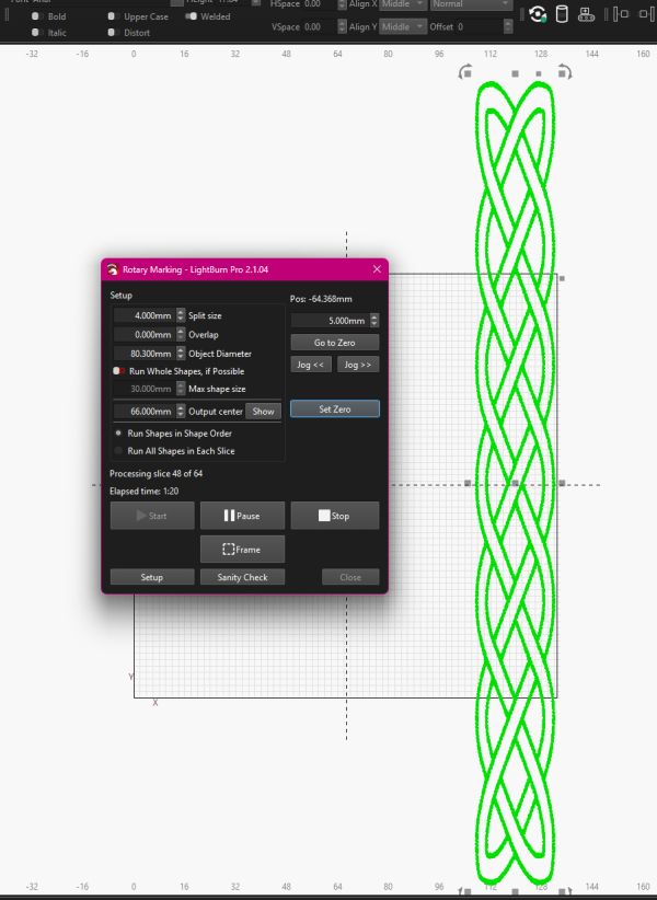 Full-wrap Celtic knot design for an 80.3 mm diameter cup. The design height wraps around the cup's approximately 252.27 mm circumference.